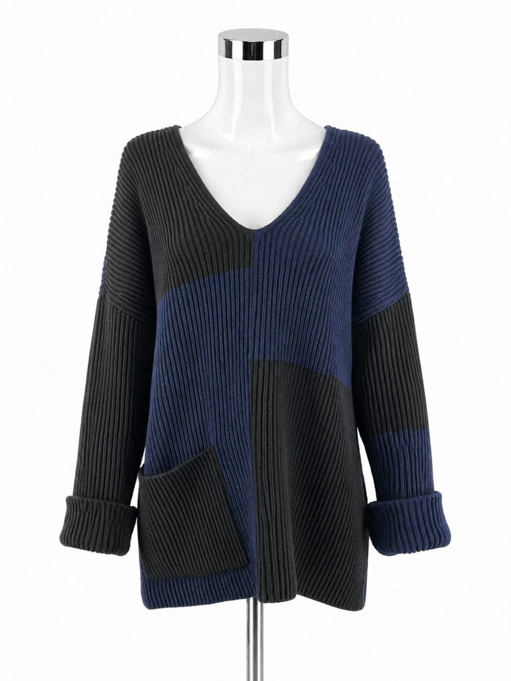 St. John Navy & Black Colorblock Batwing Sleeve Tunic Sweater Size XL